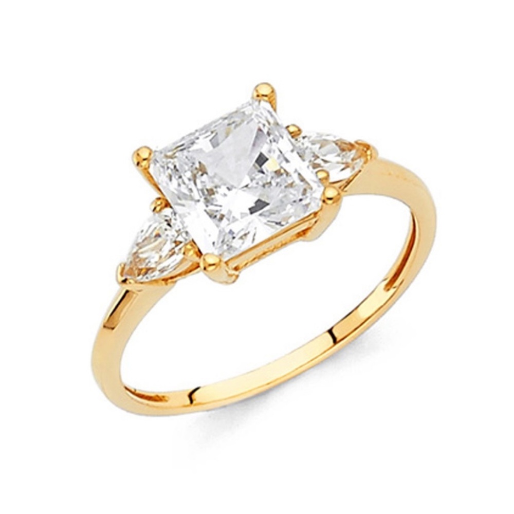 14K Yellow Gold 3-Stone Pear & 1.75-CT Princess-Cut CZ Ring